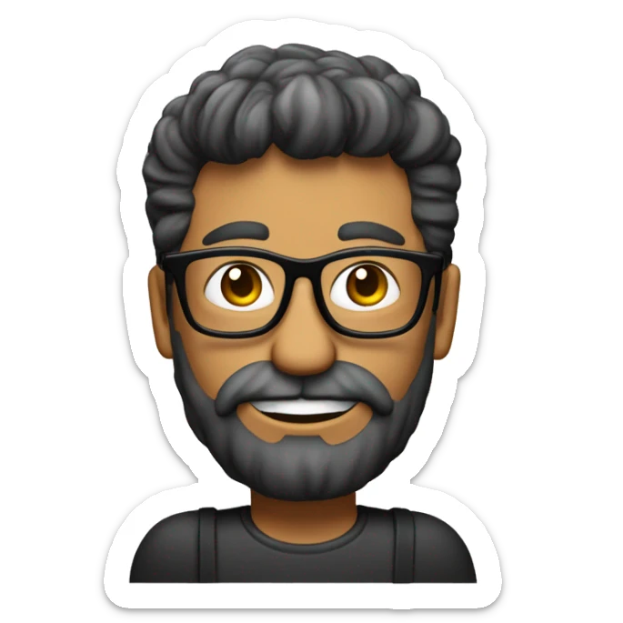 chico de 50 años calvo, con gafas de pasta negra, barba blanca con perilla sticker