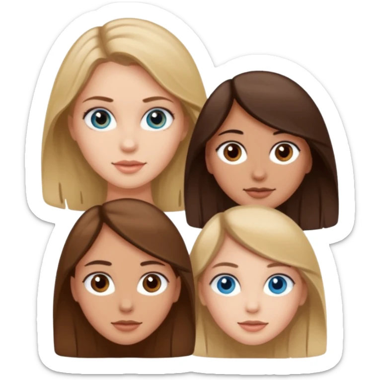 three friends: one girl who is white, has brown hair and brown eyes; one girl who is dirty blonde with blue eyes; one girl who is tan with dark brown hair and dark brown eyes sticker
