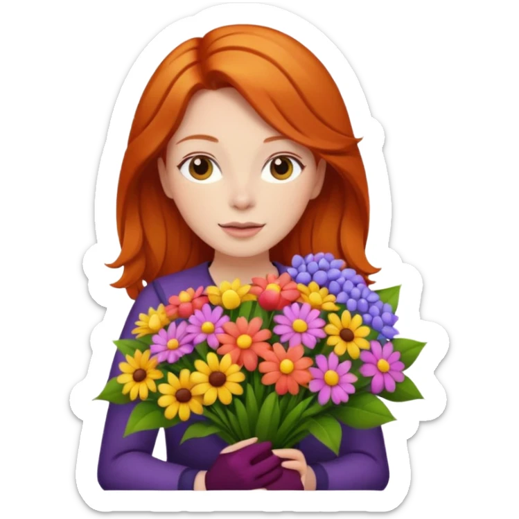 ginger hair woman with big bouquet of flowers sticker