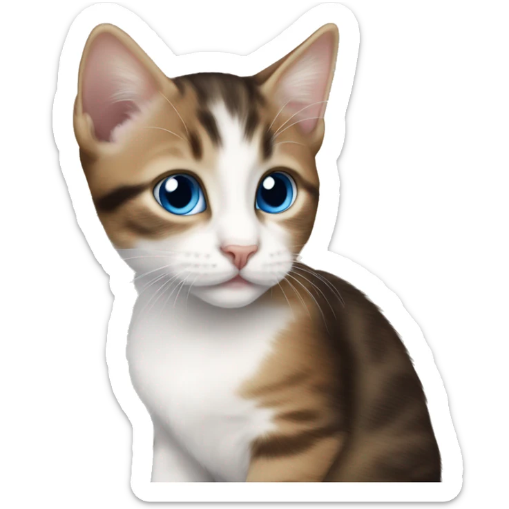 Kitten with white and brown fur, domestic short hair with big blue eyes sticker