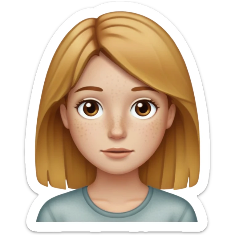 Person with brown hair and front pieces blonde with freckles on face sticker