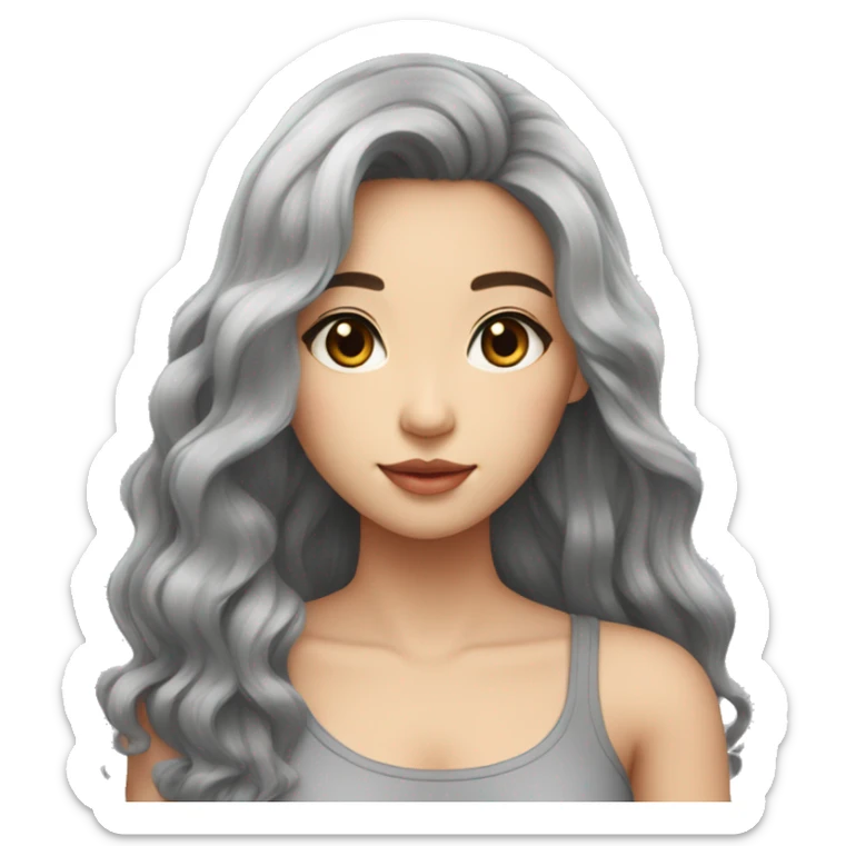 taiwanese girl with long black wavy hair with gray eyes in a crop top sticker