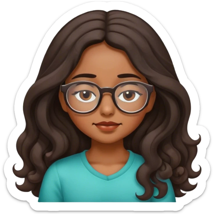 Mexican girl with long wavy hair and glasses playing with her eyes closed sticker