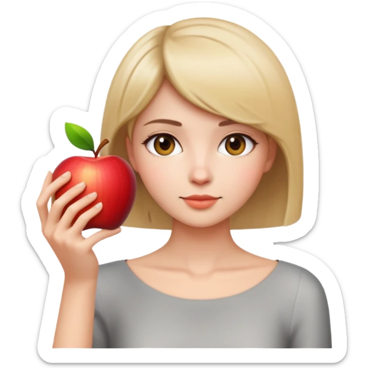beautiful young lady with short straight hair taking a photo, upper body view, Apple emoji style sticker