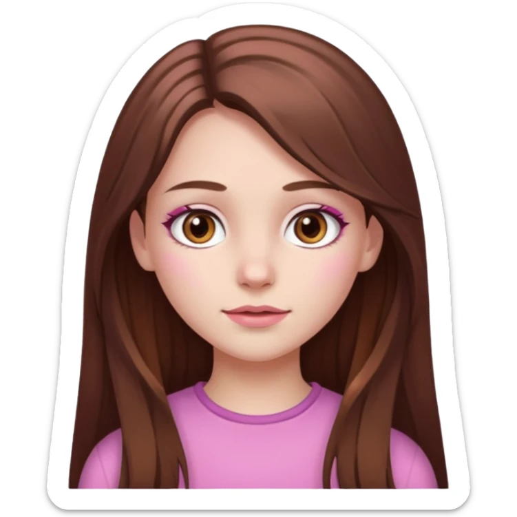 white skined girl with long brown hair and brown eyes and few pink highlights sticker