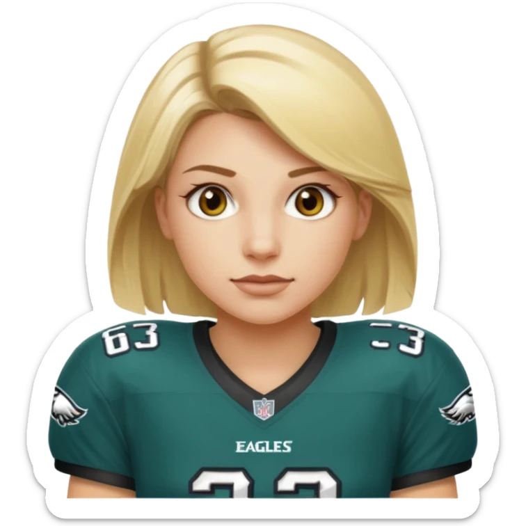 blonde female hazel eyes football player wearing eagles jersey number 33 sticker