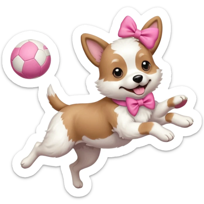 girly dog with a pink bow jumping in the air to catch a ball sticker