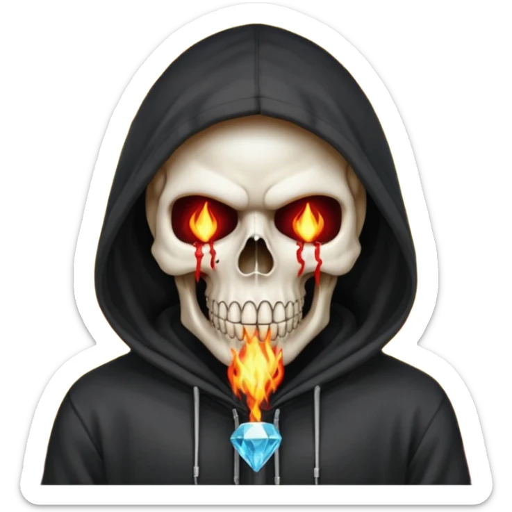 Bro I wanna skull with hoodie on the hoodie has to be on fire and I want matrix blood with the codes and weird numbers spilling out eyes and mouth almost give him a diamond grill sticker