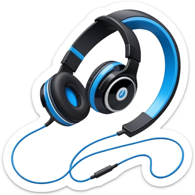 A 3/4 view of a pair of Black and blue and white headphones sticker