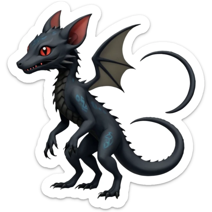 Futuristic Black Dark Abyssal Ethereal Modern Amaura-Salandit-Bayleaf-Abyss-Lykoi-Fakémon-creature-hybrid Full Body sticker