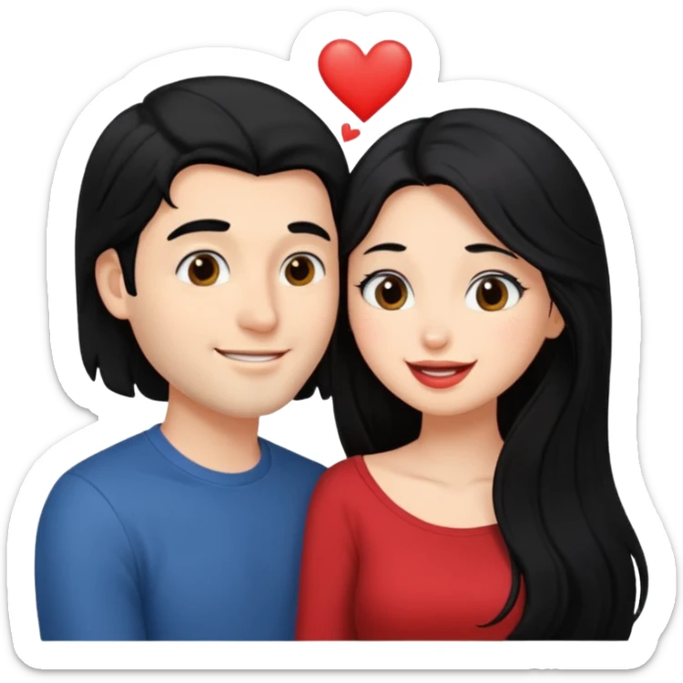 a handsome man with black hair tries to kiss a cute woman who has long black hair sticker