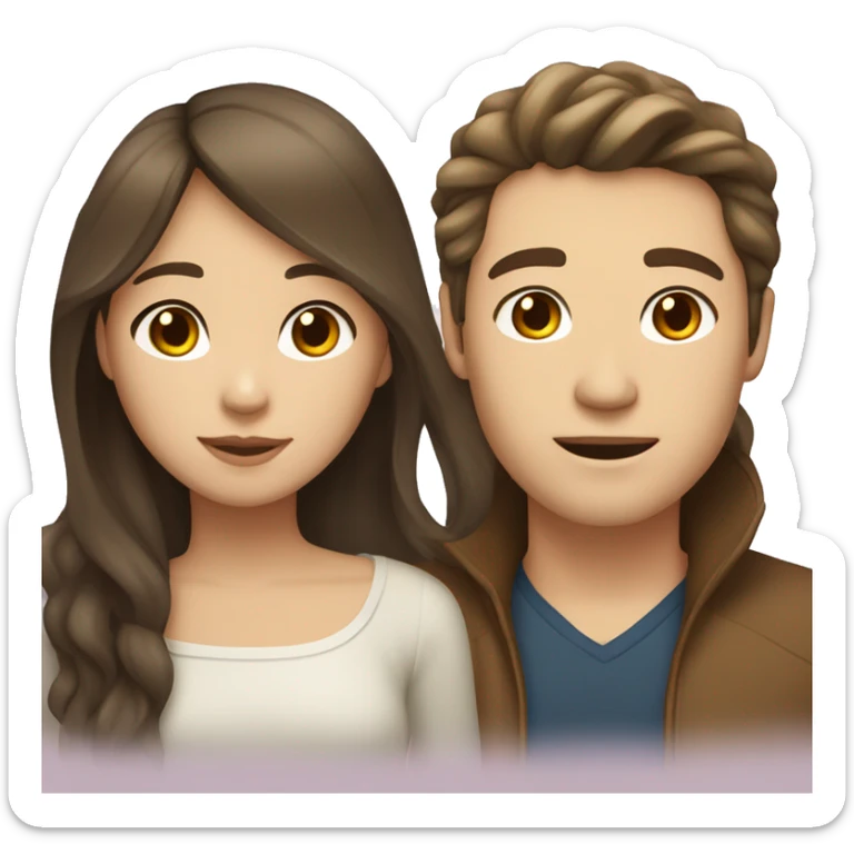 brown haired asian girl with straight hair and brown haired white guy with wavy hair sticker