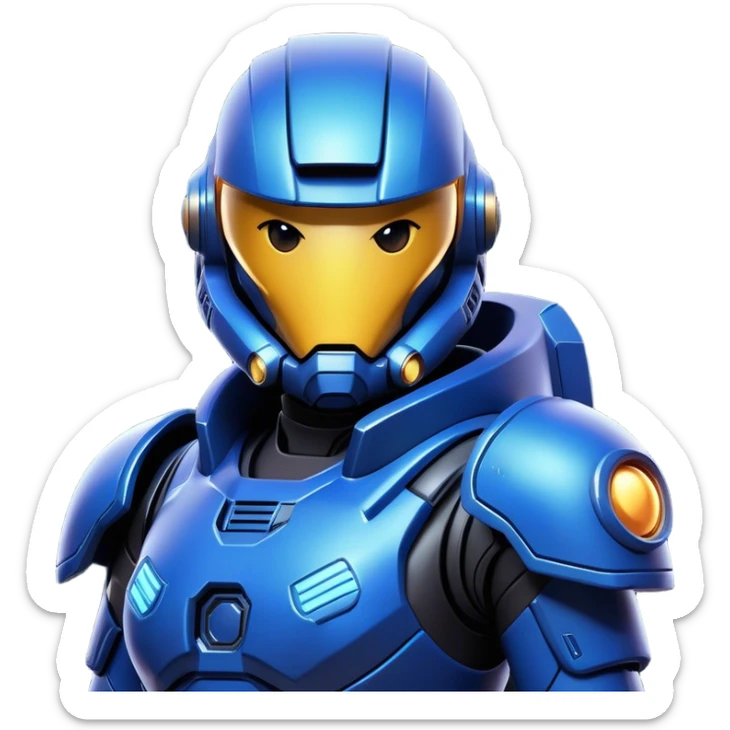 Clash of Clans aesthetic: Cinematic heroic Terran Marine Hero close up Emoji, rendered in a 3D vector-style similar to standard emojis with minimal shading and bold, simplified shapes. A compact, heroic isometric figure clad in futuristic power armor with signature energy accents, softly glowing with a cosmic battle charm. Simplified yet unmistakably iconic, highly detailed and consistent, glowing with a soft radiant shine and high gloss. Stylized with a touch of interstellar valor and a soft glowing outline, capturing the essence of an elite space warrior with a friendly, playful manner! sticker