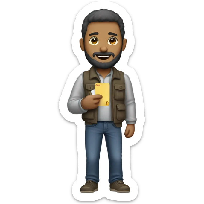 “Emoji of a person with simple, rugged clothes, a beard, holding a small card reader.” sticker