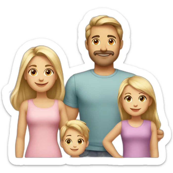 Family of 5 blonde mom brown hair dad 8year old blonde girl, 4year old light brown hair boy and 1.5 year old light brown hair girl sticker