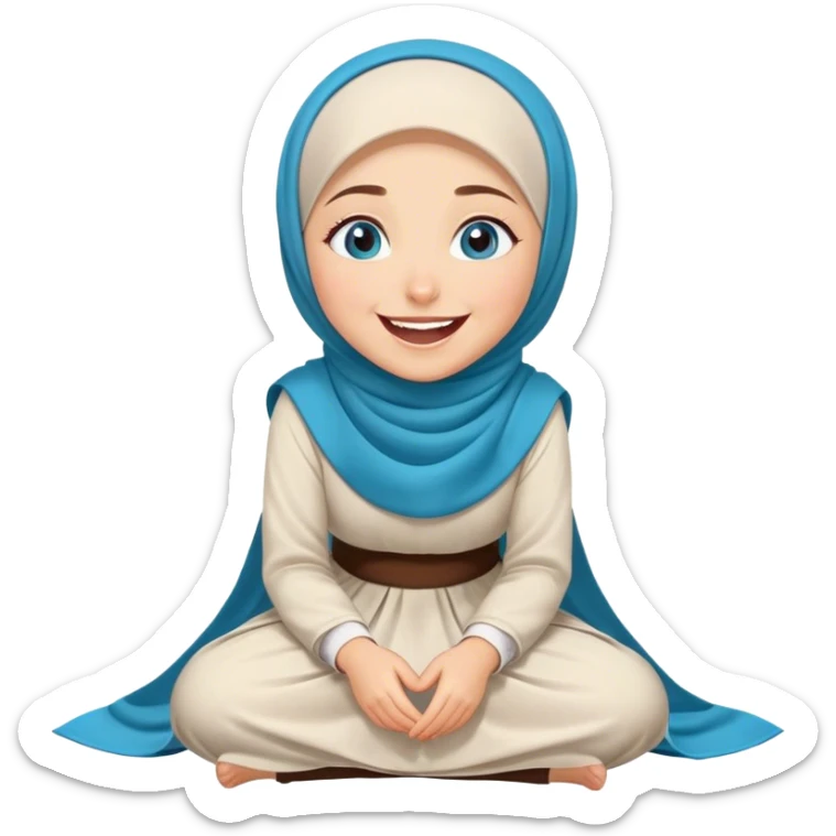 Turkish beautiful finish Konya girl blue eyes with hijab and islamic dress she’s Rolling on the Floor Laughing  sticker