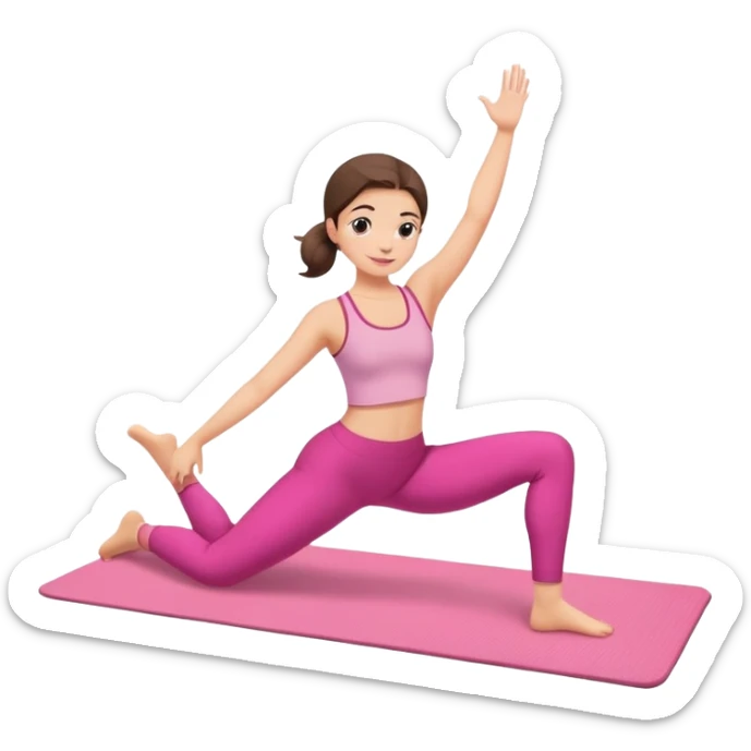 Uma menina fazendo yoga com o tapete de yoga rosa e roupa dela rosa sticker
