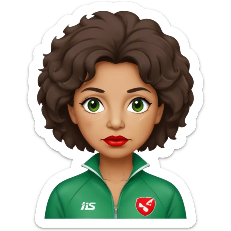 Han Mi-nyeo : Age: Late 60s
Appearance: A crazy middle-aged woman with wrinkles, frizzy, messy dark brown hair and dramatic red lipstick.
Outfit: Green player tracksuit sticker
