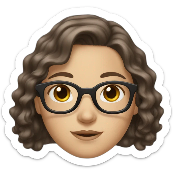 White Girl with wavy dark brown long hair, brown eyes and glasses sticker