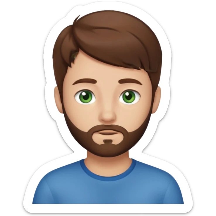 a boy with brown hair, with bluey green eyes, a little bit of beard sticker