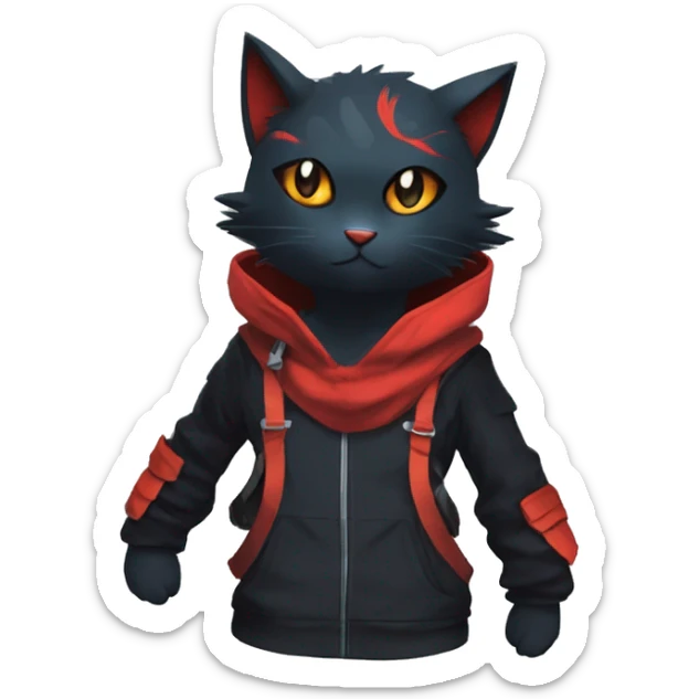 Edgy Shy Anthro Ninja cool pretty dark Litten-Pokémon-cat-fursona-animal techwear sticker