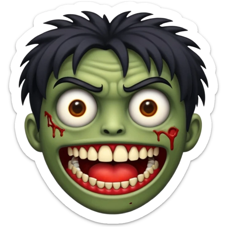 me faça o emoji de uma zumbi estilio IOS so que com o cabelo curto e preto de franja sticker