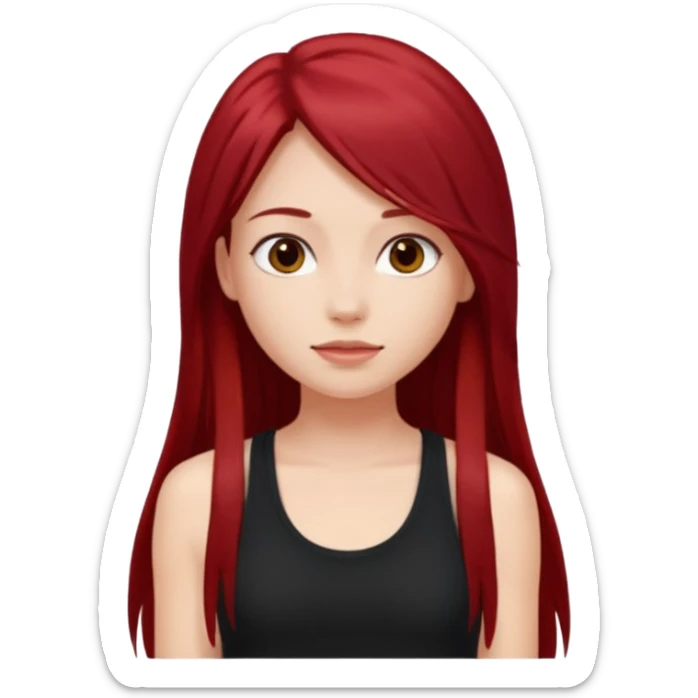 a pretty bratz fair girl with long dark red straight hair, wearing a black tank top sticker