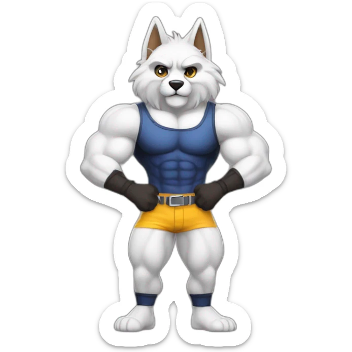 Muscled furry posing in casual latex clothing fashion sticker
