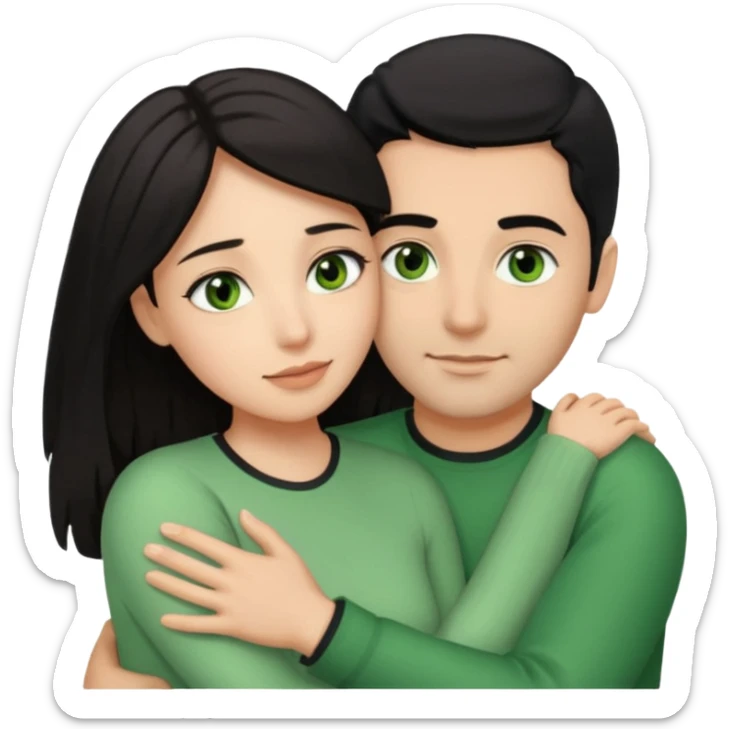 Woman  with brown eyes and black hair hugging a man with green eyes and light brown hair sticker
