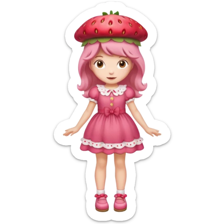 Strawberry shortcake human girl full body and legs with a strawberry hat on her hair without a cake sticker