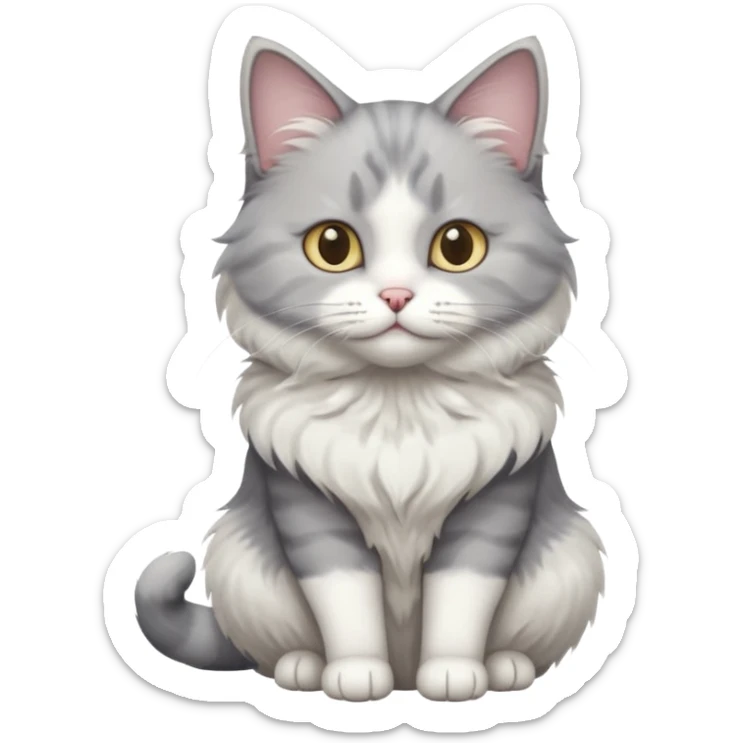 a grey and white cat sitting regally sticker