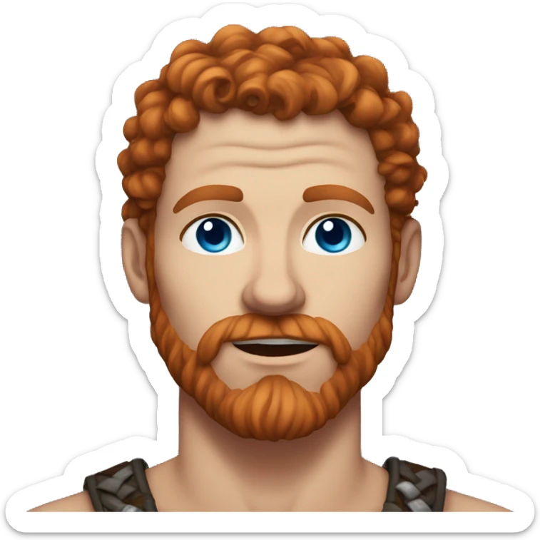 35 year old viking, male, curly red hair, blue eyes, pale sticker