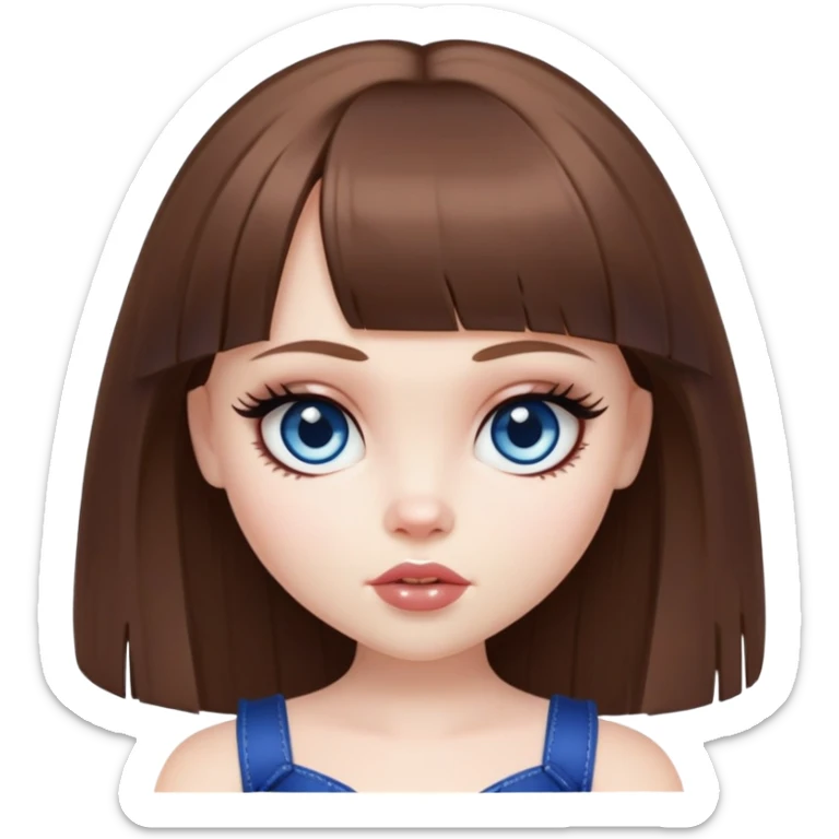 pretty bratz baddie, pale skin, bangs straight brown hair, dark blueen eyes sticker