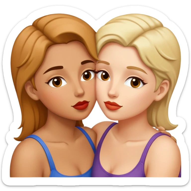 Pareja de lesbianas morena y otra blanca dandose un beso en el cahechete sticker