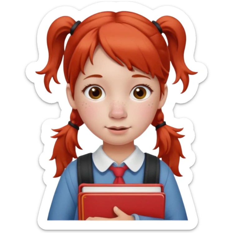 School girl with pig trails and red cheeks carrying school books  sticker