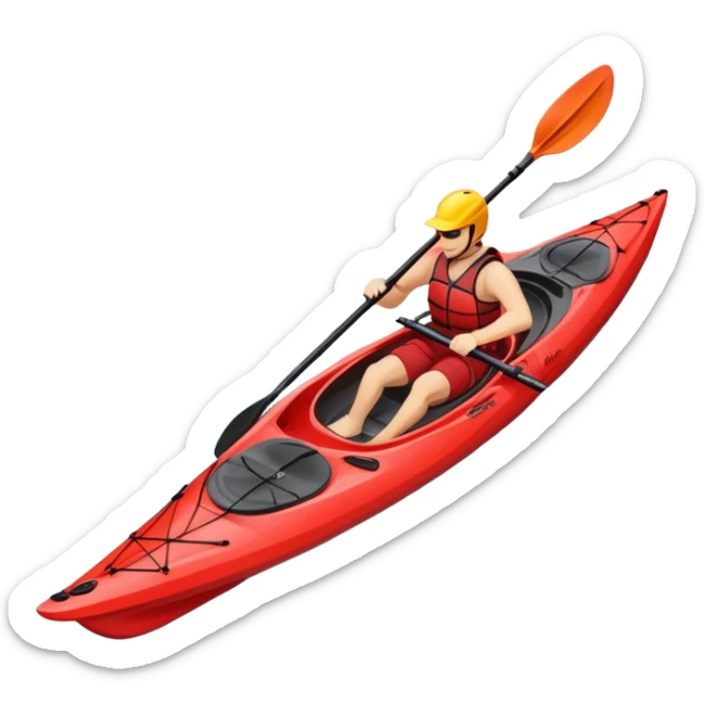 An icon showing a close-up of a kayak gliding over rippling water, with a double-bladed paddle in motion and splashes around. The sleek shape of the boat and dynamic strokes highlight the speed and precision of kayaking. Transparent background emphasizes the energy of the sport. sticker