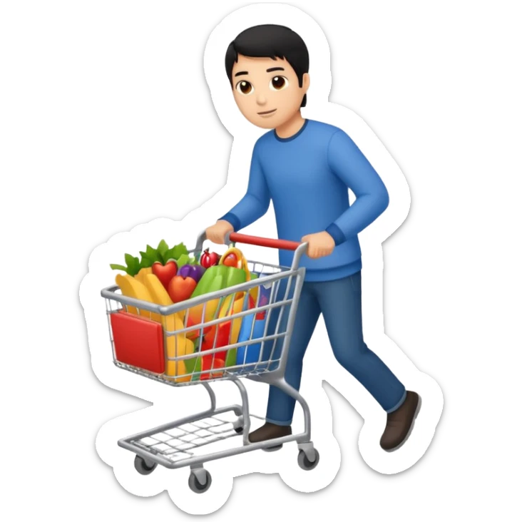 man-with-a-shopping-cart-full-body black hair light brown skin sticker