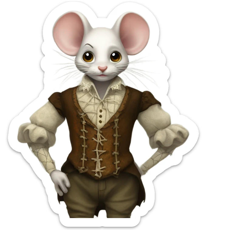 Tom Thumb whimsical fairytale boy mouse skin shoes and thistledown doublet shirt made of spider web sticker