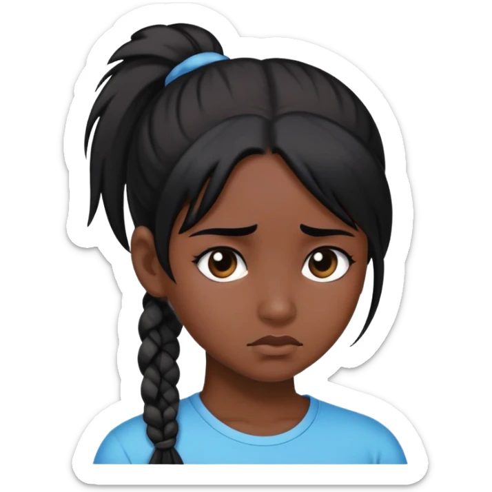 black dark girl with black hair and a ponytail super sad sticker