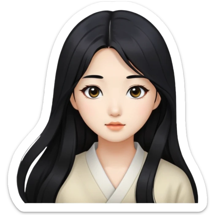 Beautiful girl,Black hair,long hair,Black eyes,Korean sticker