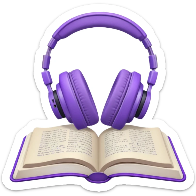 purple open storybook with purple headphones laying on it sticker
