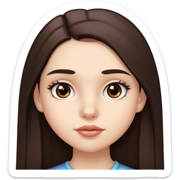 12 year old girl with Very long brown hair (very long) kind of light brown eyes , thick eyebrows , big lips , straight hair darkish brown hair , dark eyebrows sticker