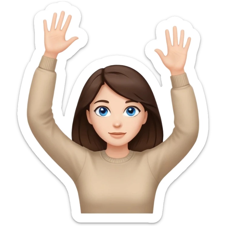 not guilty, druski hands in the air pose. Woman, blue eyes, brunette hair sticker