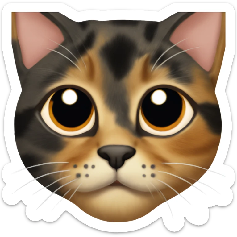 Tortie cat with a split face. One side of the face is orange and the other is black sticker