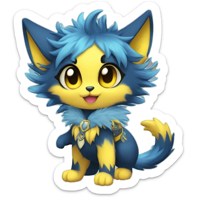Anthro-Edgy-Cool-Blue-Yellow-Contrast-Colors-Fantasy-Fur-Sona-Chibi-Shiny-Fakémon-Hybrid full body sticker