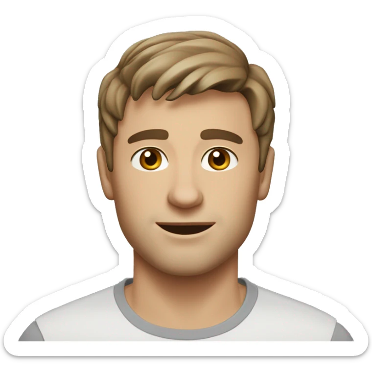 A head and shoulders shot of a 32 year old Caucasian man, with short brown hair,   with brown eyes wearing a t-shirt. sticker