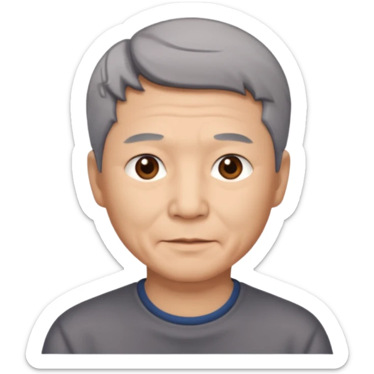 homme asiatique cheveux court gris foncé yeux marrons visage ridé sticker