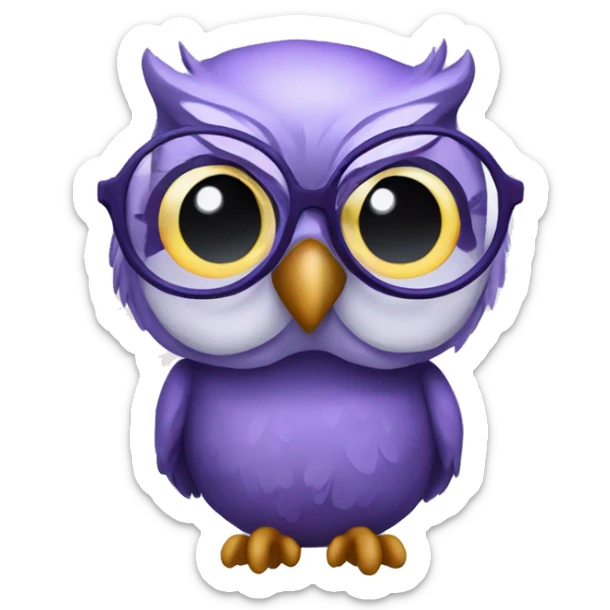 A violet owl wearing glasses, she looks like a professor. She teaches English sticker