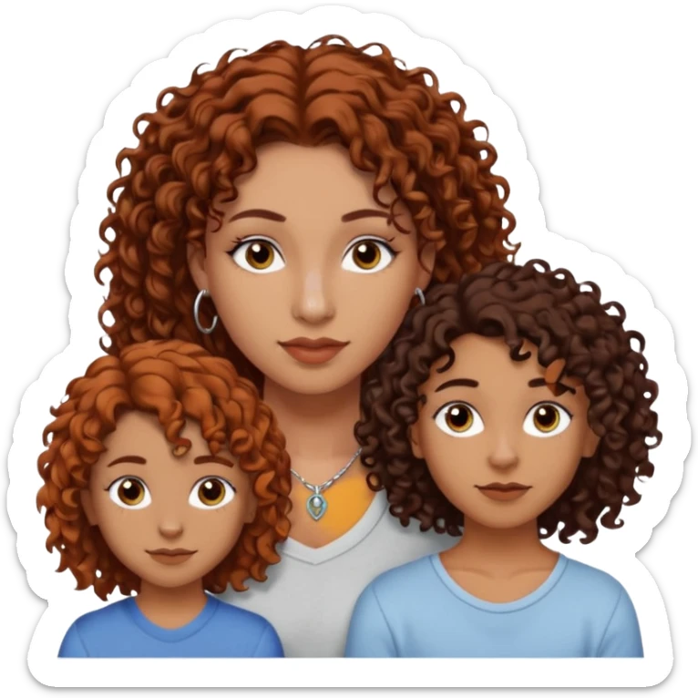 Create a family. A young hot mom. She is an alt girly with dark curly hair, an eyebrow piercing, and a nose ring. Her two teenage kids are gay girlies. One has shoulder length auburn hair and has an eyebrow ring. The other has short bleached curly hair, bleached eyebrows and a lip ring sticker
