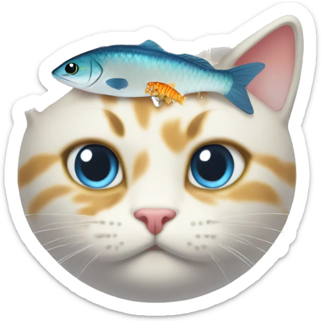 Cat with a big halo made of water and filled with fish on his head. sticker